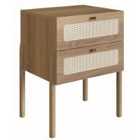 Mesa De Cabeceira Oslo Artesano 48 Cm (Largura) Em Mdp Palha Natural Duas Gavetas Base Madeira - 1