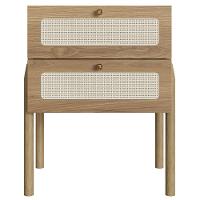 Mesa De Cabeceira Oslo Artesano 48 Cm (Largura) Em Mdp Palha Natural Duas Gavetas Base Madeira - 2