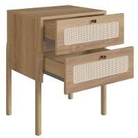 Mesa De Cabeceira Oslo Artesano 48 Cm (Largura) Em Mdp Palha Natural Duas Gavetas Base Madeira - 3