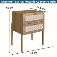 Mesa De Cabeceira Oslo Artesano 48 Cm (Largura) Em Mdp Palha Natural Duas Gavetas Base Madeira