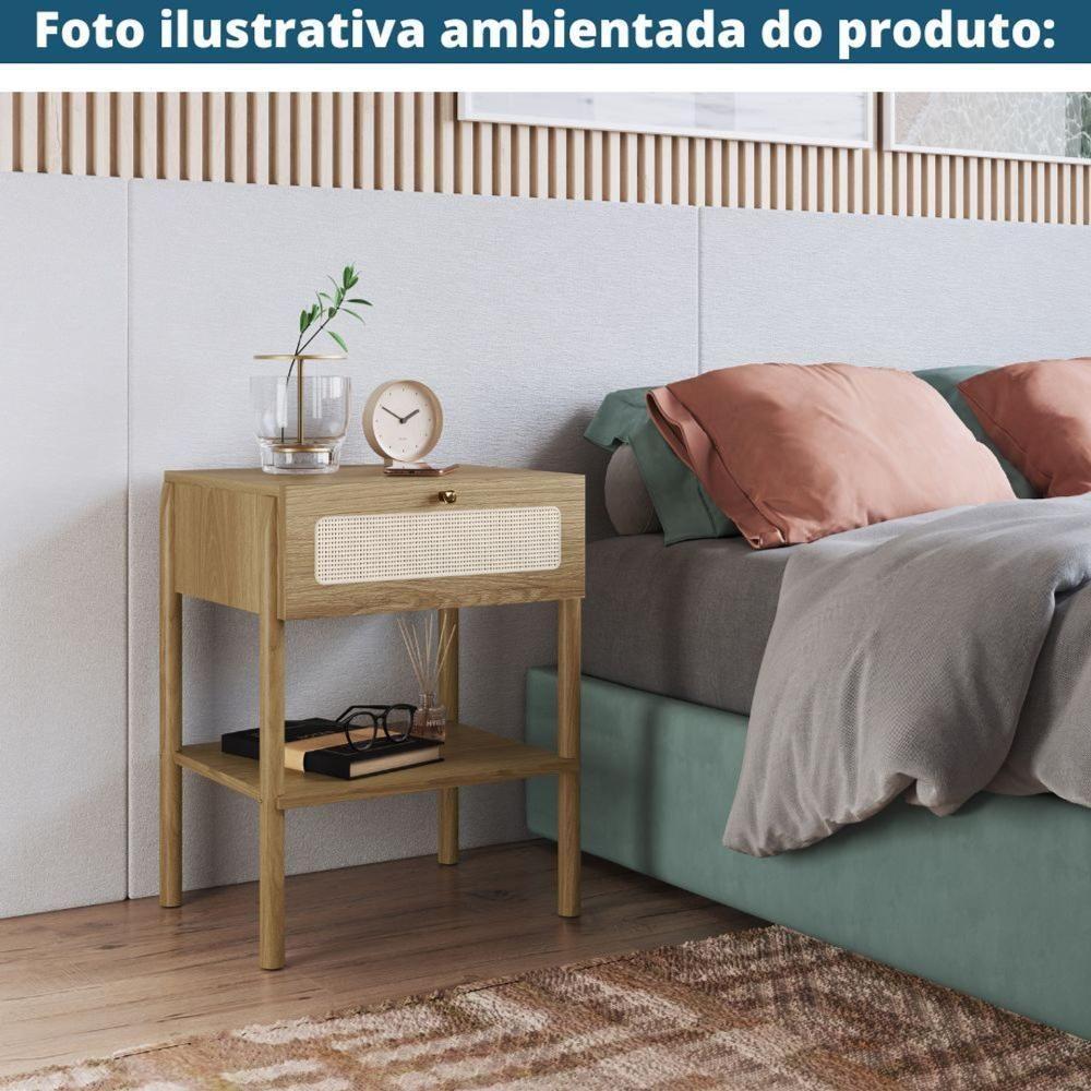 Mesa De Cabeceira Oslo Artesano 48 Cm (Largura) Em Mdp Palha Natural Uma Gaveta Base Madeira - 2