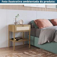 Mesa De Cabeceira Oslo Artesano 48 Cm (Largura) Em Mdp Palha Natural Uma Gaveta Base Madeira - 2