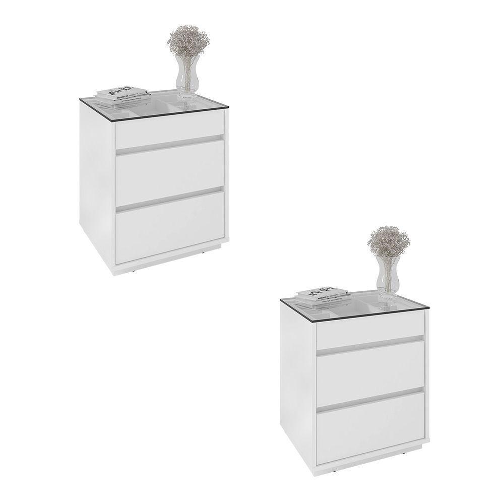 Kit 02 Mesas De Cabeceira Organizadora Ellie 3 Gavetas Branco - 1