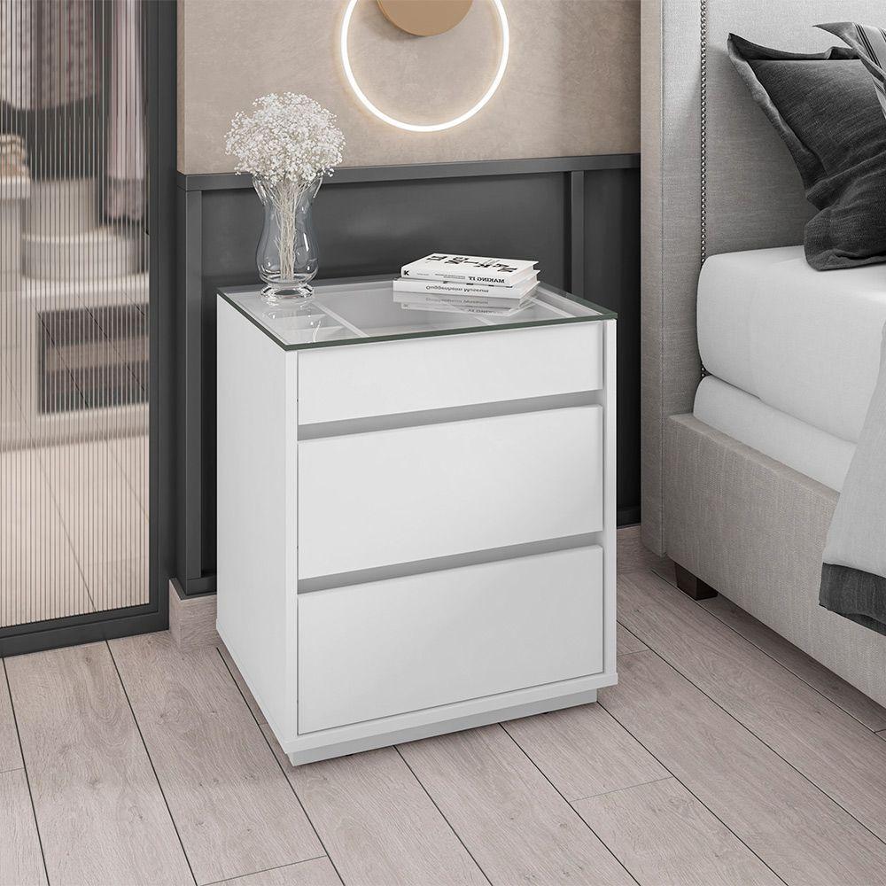 Kit 02 Mesas De Cabeceira Organizadora Ellie 3 Gavetas Branco - 8