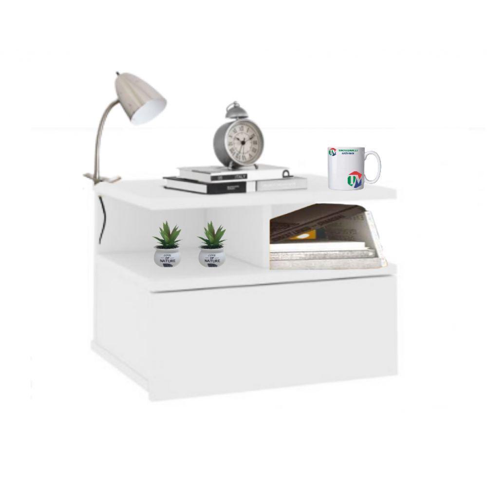 Mesa De Cabeceira Flutuante 1 Gaveta Branco Em Mdf - 4