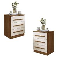Conjunto 2 Mesas De Cabeceira Império Quarto Com 3 Gavetas Cinamomo/off White Cinamomo/off White - 1