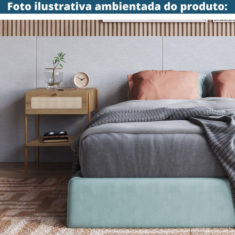 Mesa De Cabeceira Oslo Artesano 48 Cm (Largura) Em Mdp Palha  Uma Gaveta Base Metal - 3