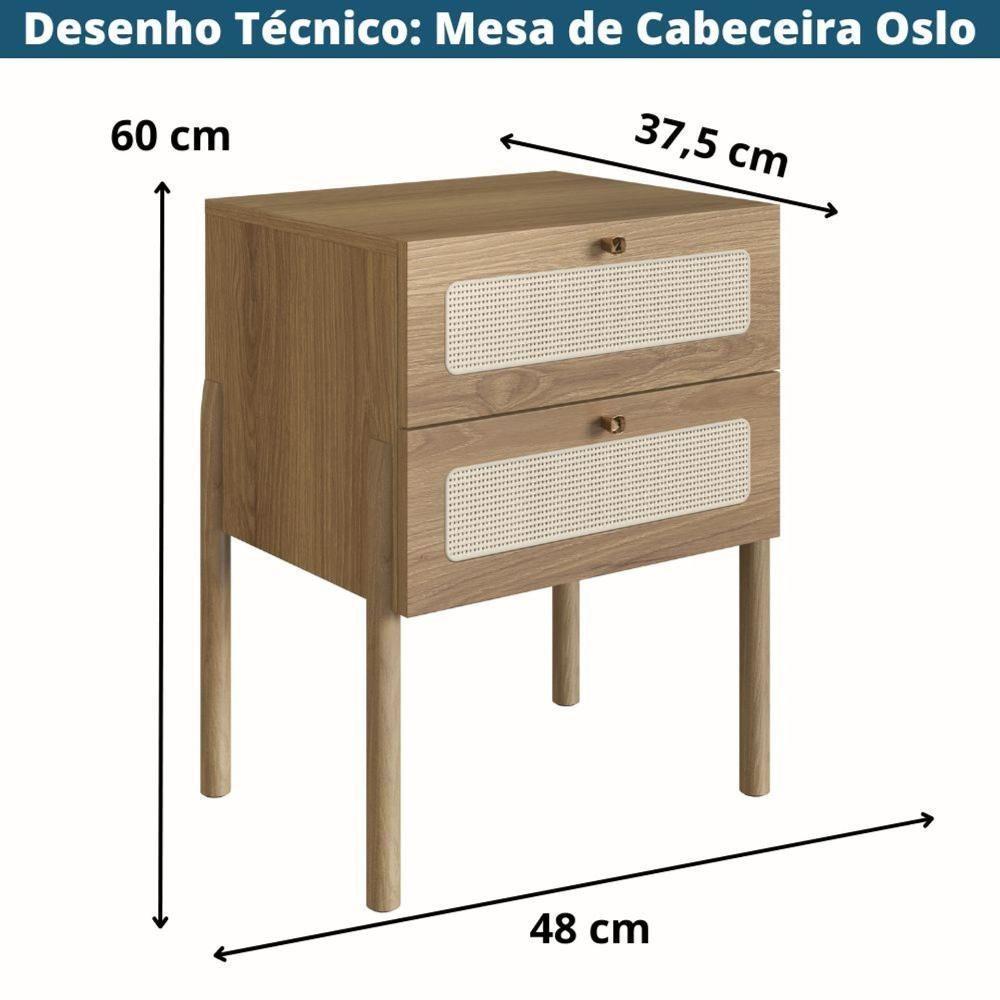 Mesa De Cabeceira Oslo Artesano 48 Cm (Largura) Em Mdp Palha Natural Duas Gavetas Base Metal - 5