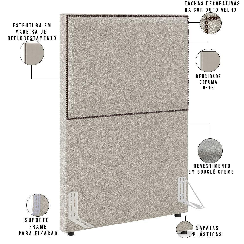 Cabeceira Box Solteiro Com Tachas 100cm L02 Creme - 5