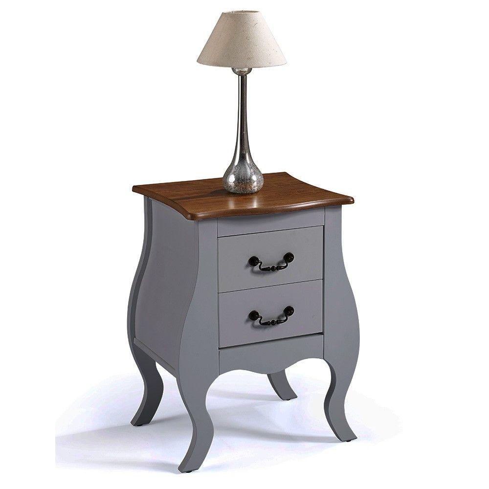Mesa de Cabeceira Bombê Antique 2 Gavetas Laca Cinza - 1