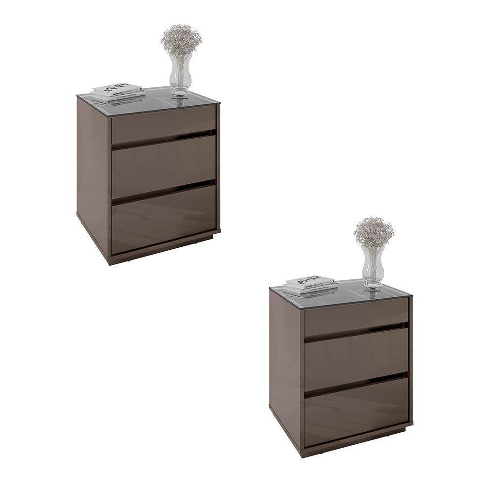 Kit 02 Mesas De Cabeceira Organizadora Ellie 3 Gavetas Cinza Pérola - 1