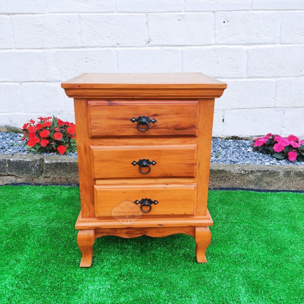 Mesa De Cabeceira 3 Gavetas Com Pé Luiz Xv Madeira De Demolição Sudeste Rústico - 6
