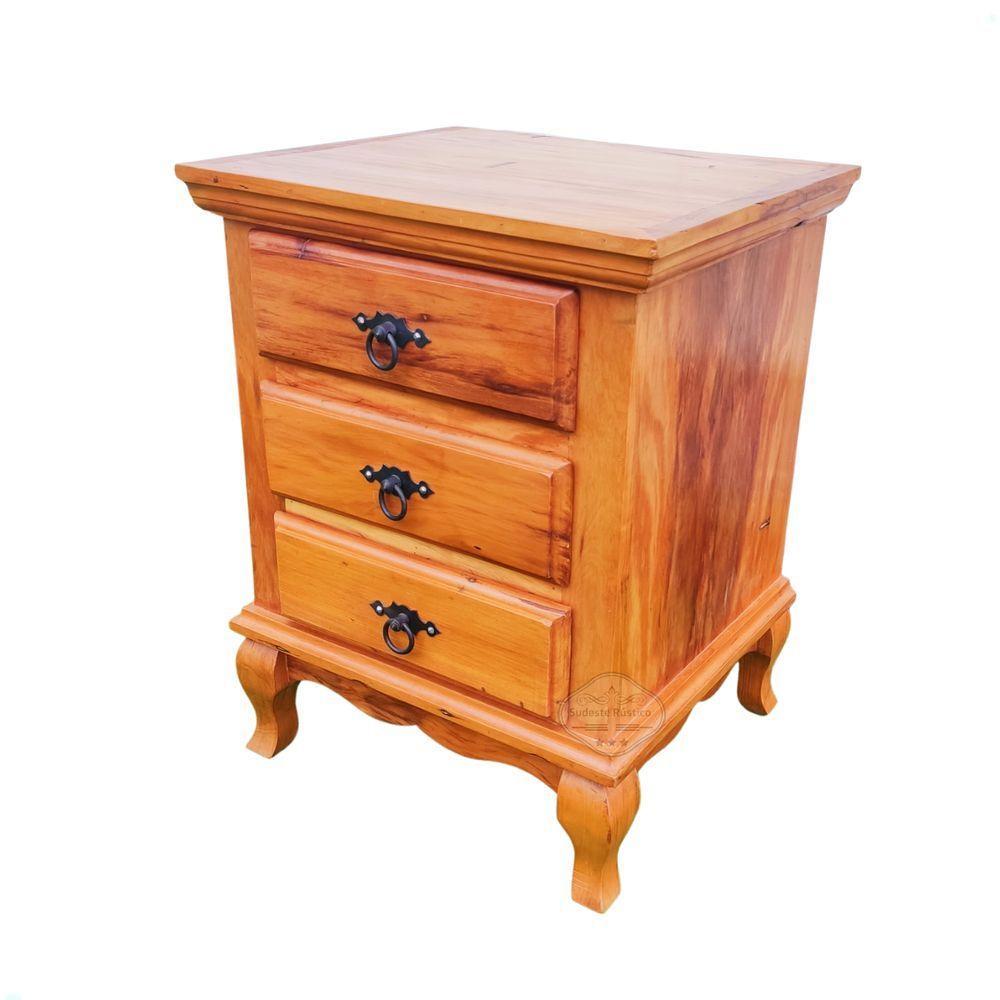 Mesa De Cabeceira 3 Gavetas Com Pé Luiz Xv Madeira De Demolição Sudeste Rústico - 7