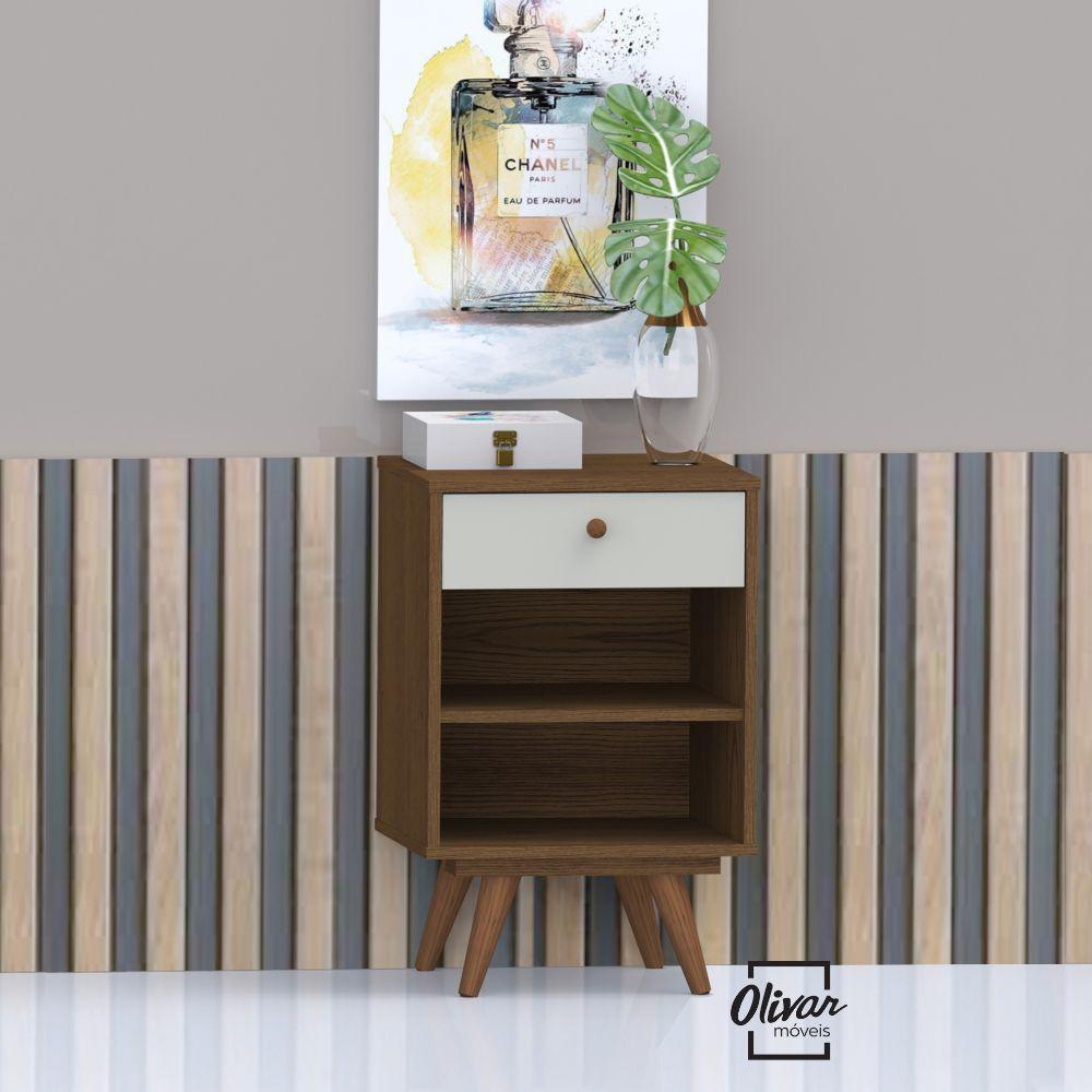Criado Retrô Plus Conhaque / Off White - Olivar Móveis - Cor: Marrom - 1
