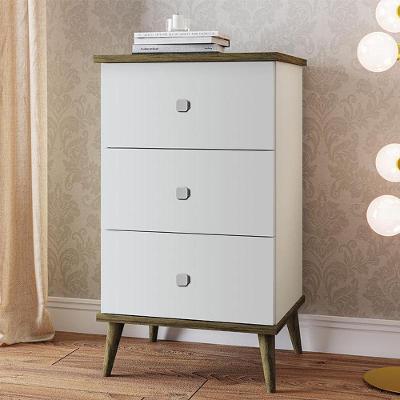 Mesa De Cabeceira Ravi Com 3 Gavetas E Pés De Madeira Branco/amendoa Branco/amendoa