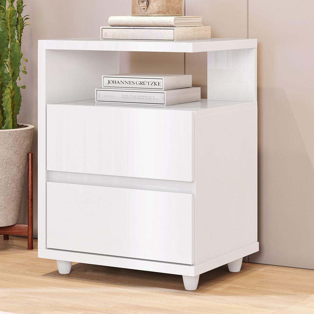 Mesa De Cabeceira 2 Gavetas Nora Casa 812 Branco - 1