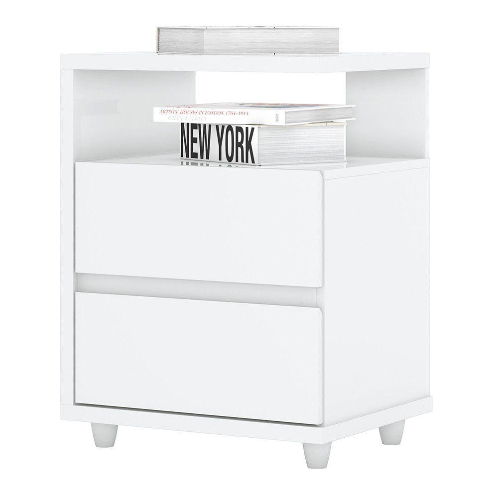 Mesa De Cabeceira 2 Gavetas Nora Casa 812 Branco - 2