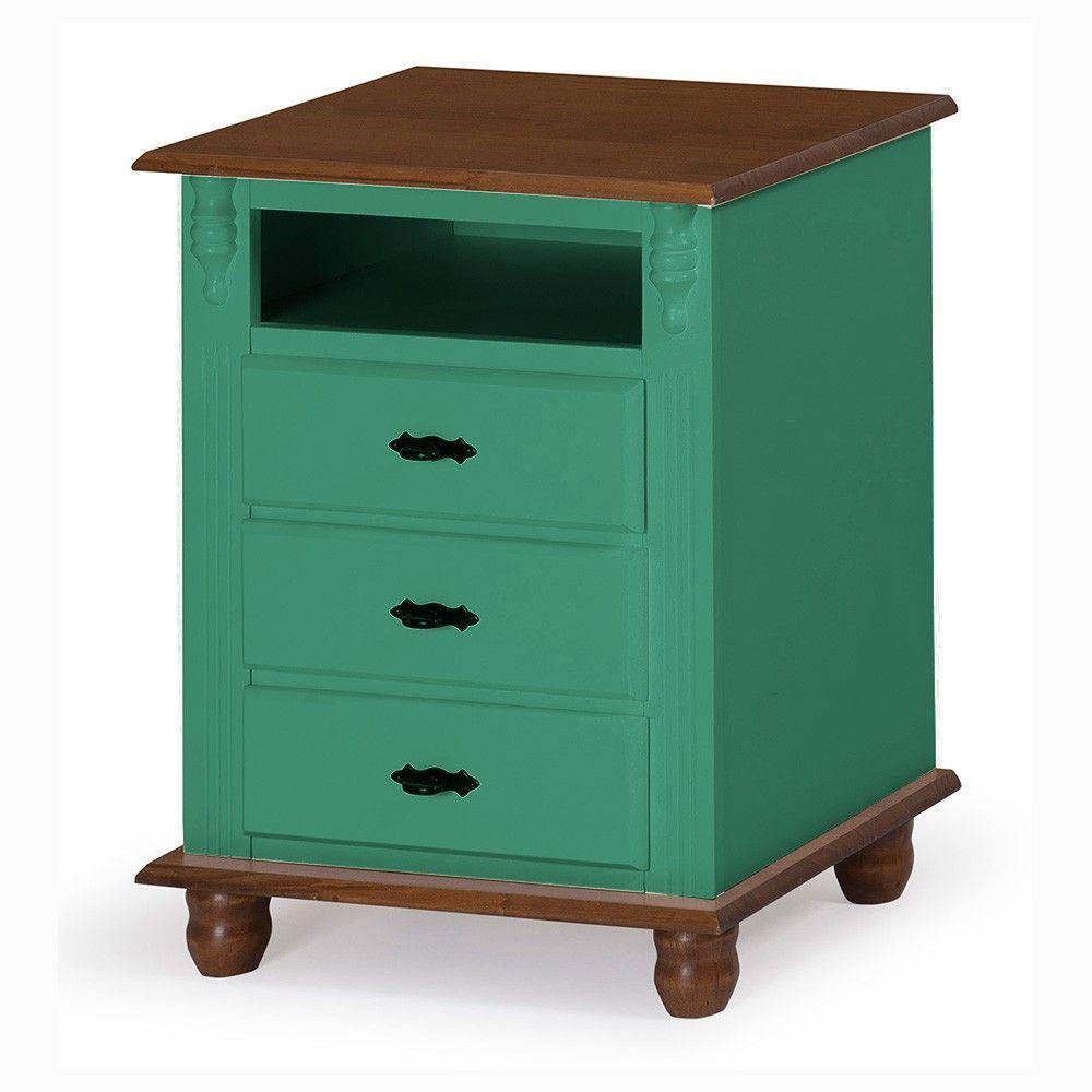 Mesa de Cabeceira 3 Gavetas e Nicho Laca Verde Musgo - 1
