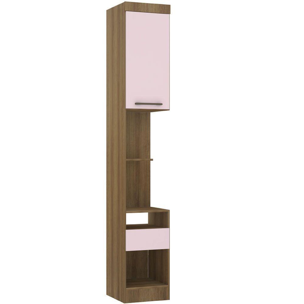 Mesa De Cabeceira Alta 38cm 1 Porta E 1 Gaveta Paris Luciane Móveis Avelã Pf Com Rosa Pf - 1