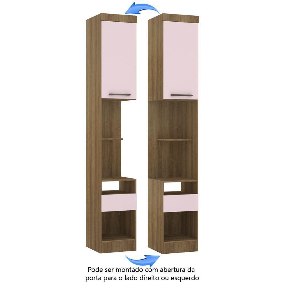 Mesa De Cabeceira Alta 38cm 1 Porta E 1 Gaveta Paris Luciane Móveis Avelã Pf Com Rosa Pf - 4