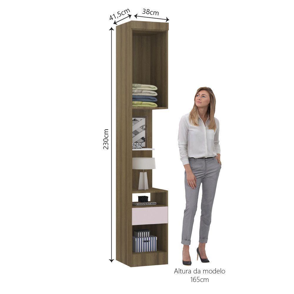 Mesa De Cabeceira Alta 38cm 1 Porta E 1 Gaveta Paris Luciane Móveis Avelã Pf Com Rosa Pf - 9