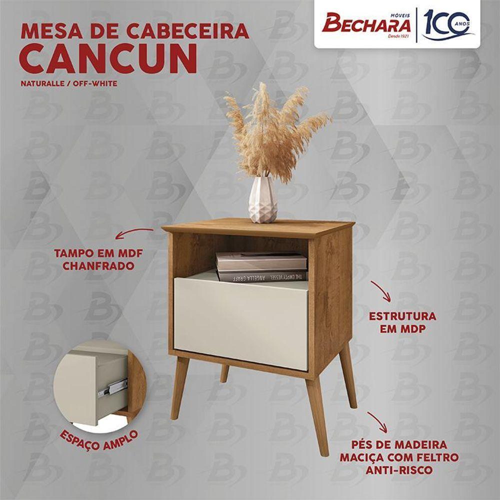 Kit 2 Mesa De Cabeceira Cancun 1 Gaveta Pés Madeira Maciça Naturale/off White Naturale/off White - 3