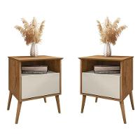 Kit 2 Mesa De Cabeceira Cancun 1 Gaveta Pés Madeira Maciça Naturale/off White Naturale/off White - 1
