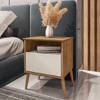 Kit 2 Mesa De Cabeceira Cancun 1 Gaveta Pés Madeira Maciça Naturale/off White Naturale/off White - 4