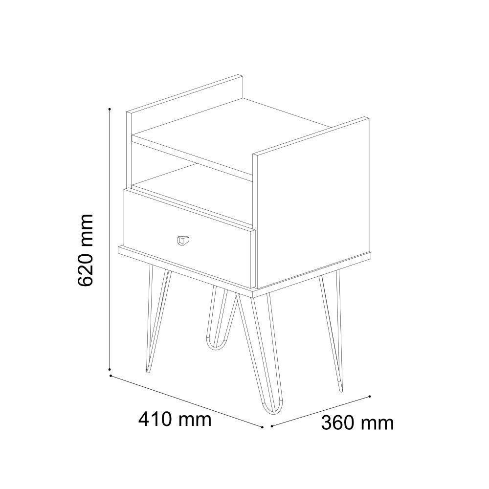 Conjunto Mesa De Cabeceira Bill Estilo Industrial 1 Gaveta - 2