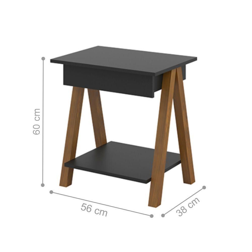 Mesa De Cabeceira Com 1 Gaveta Gardenia Amadeirado Preto - 3