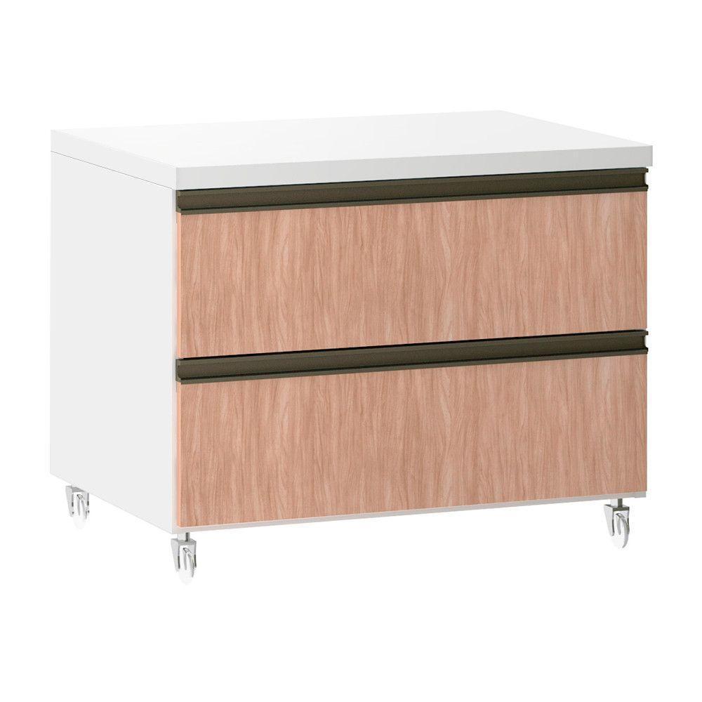 Mesa De Cabeceira 2 Gavetas 60,5cm Branco C/Cumaru - 1