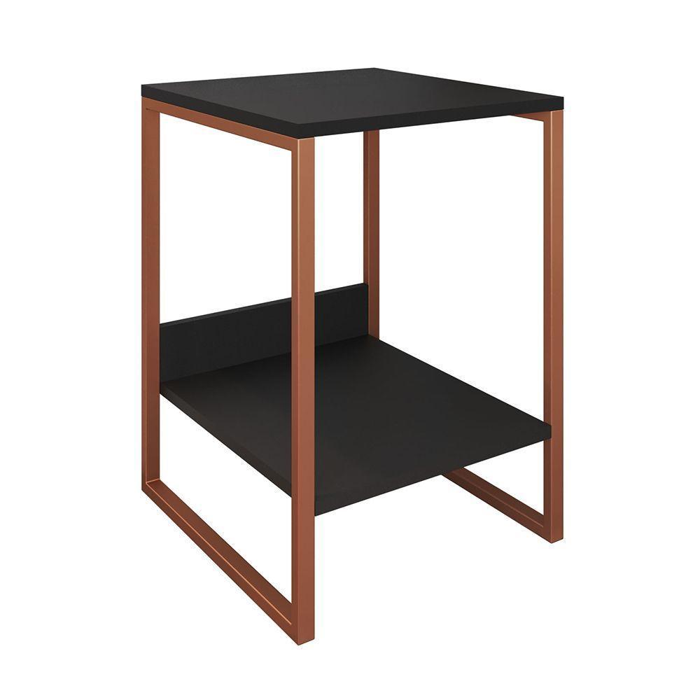 Mesa Cabeceira Lateral De Cama Industrial Preta Tókio Base Cobre Cor: Preto - 3