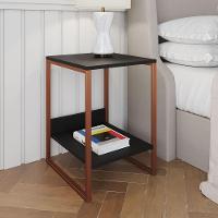 Mesa Cabeceira Lateral De Cama Industrial Preta Tókio Base Cobre Cor: Preto - 1
