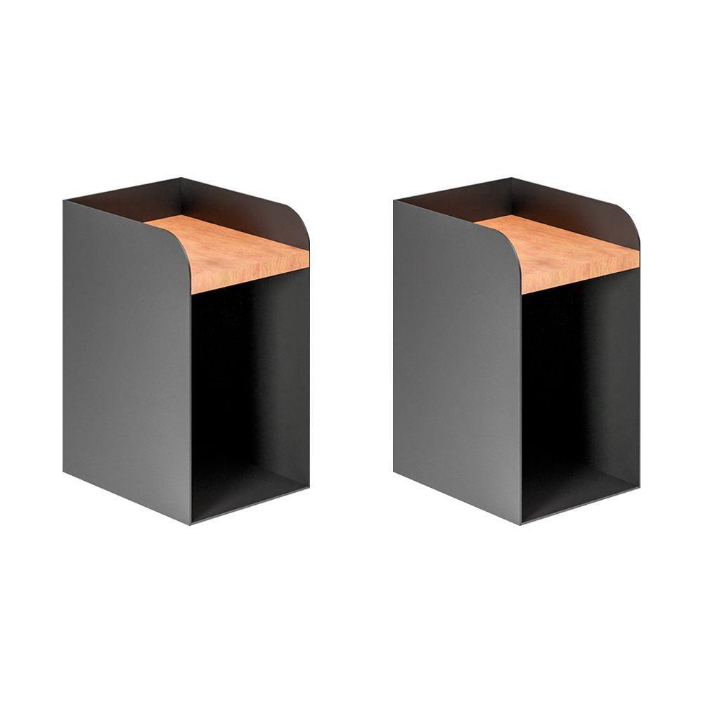 Kit 2 Mesas De Cabeceira Suspensas Pretas Em Aço Linha Home Padrão Morphi Design 20Cm - Cor: Preto - 1