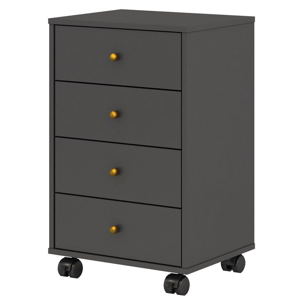 Mesa De Cabeceira 4 Gavetas Presence D02 Grafito - 1