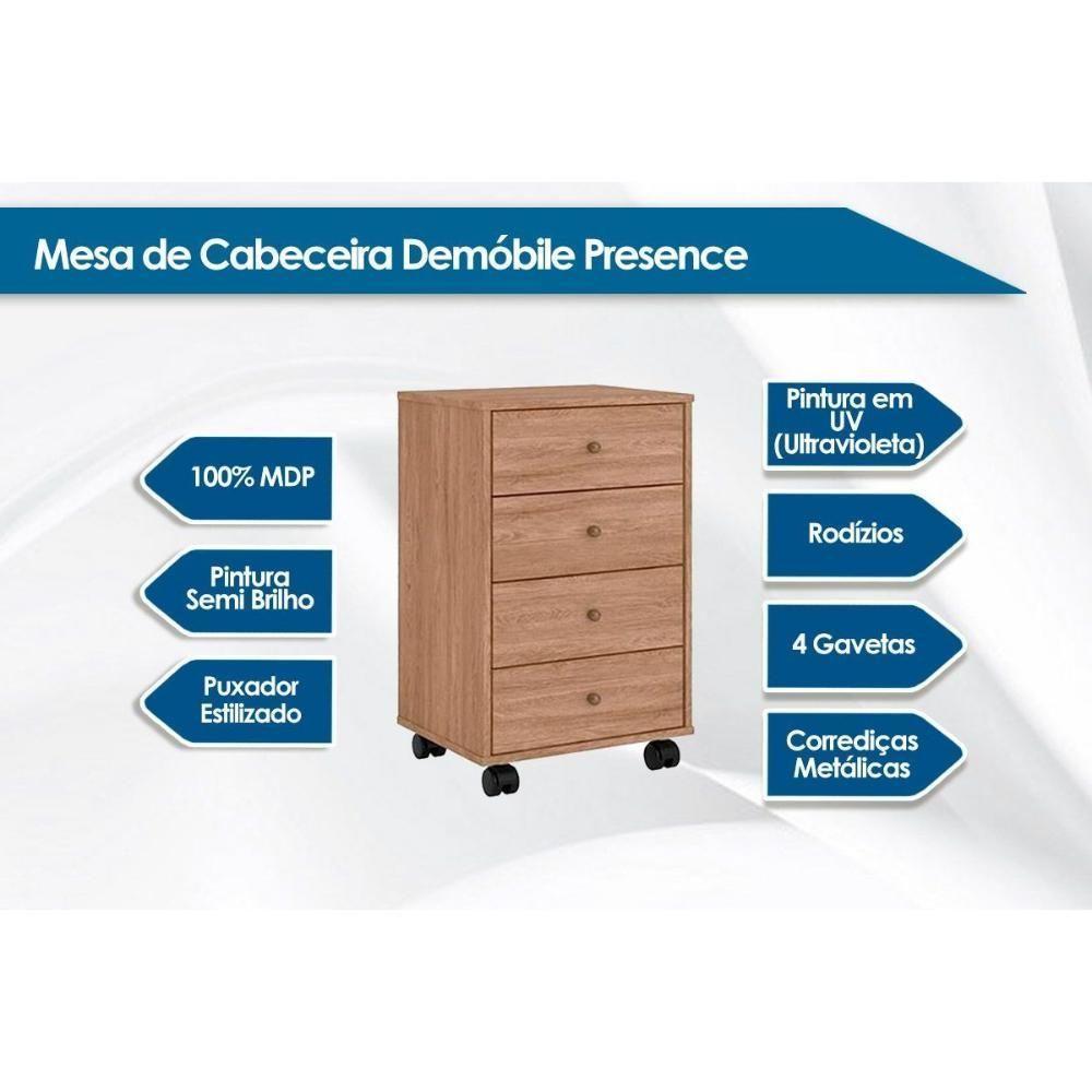 Mesa Cabeceira Presence c/ 4 Gavetas Branco - Demóbile - 4