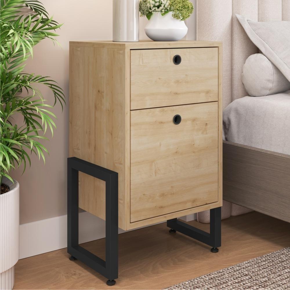 Conjunto De Mesa De Cabeceira Pilot 2 Gaveta Natura Preto - 2