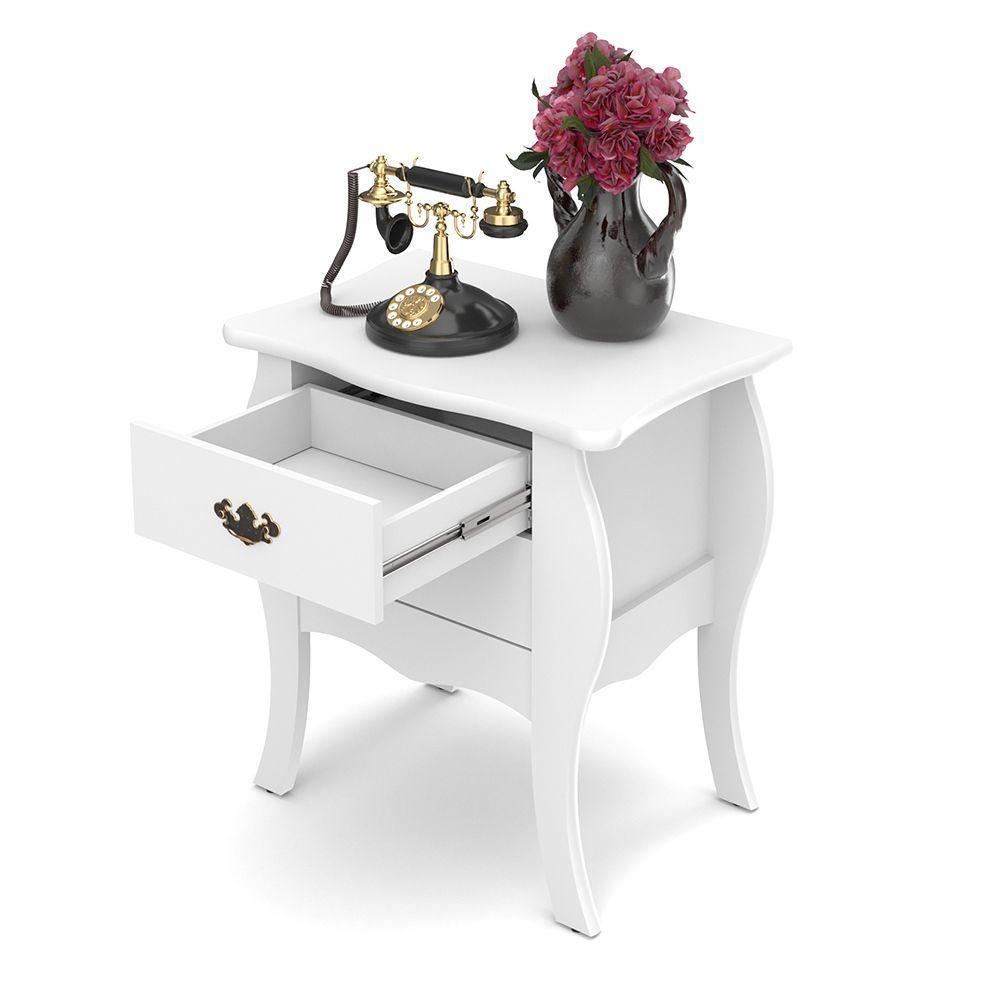 Mesa De Cabeceira Grande 2 Gavetas Estilo Classico Branco - 4