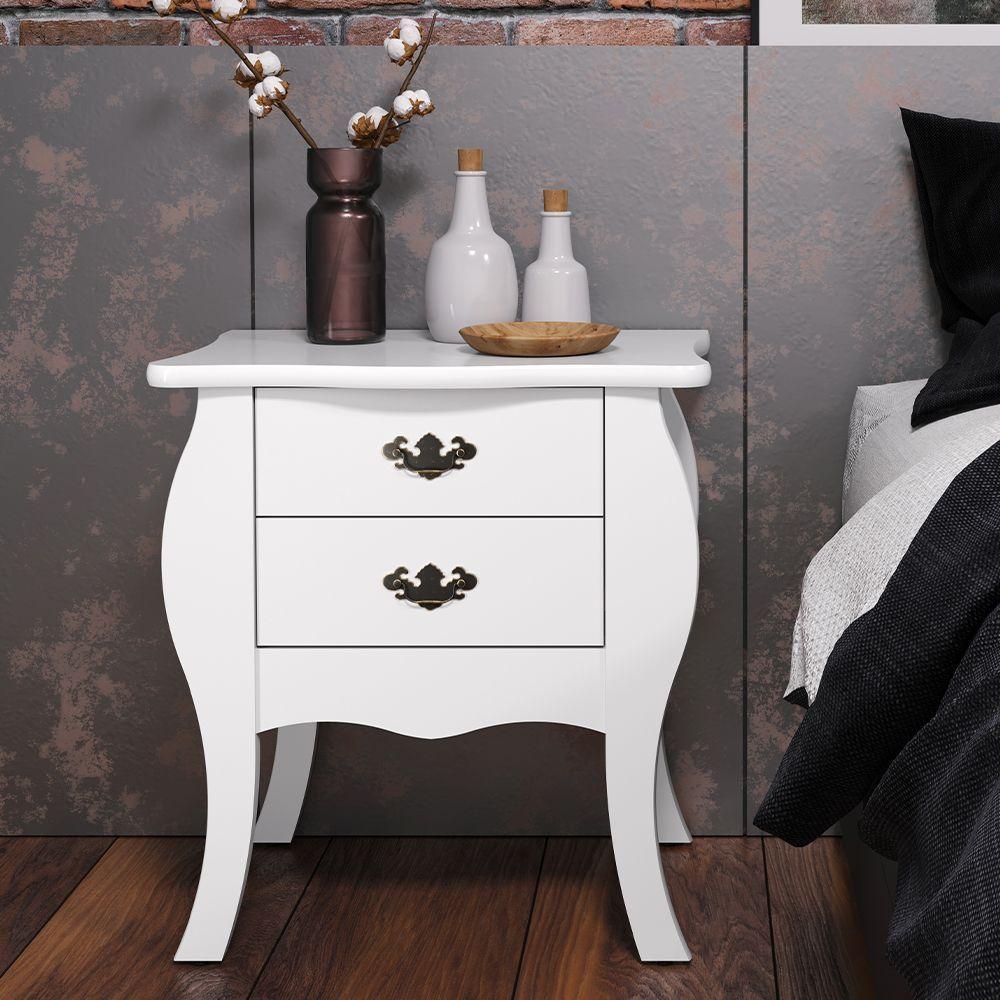 Mesa De Cabeceira Grande 2 Gavetas Estilo Classico Branco - 5