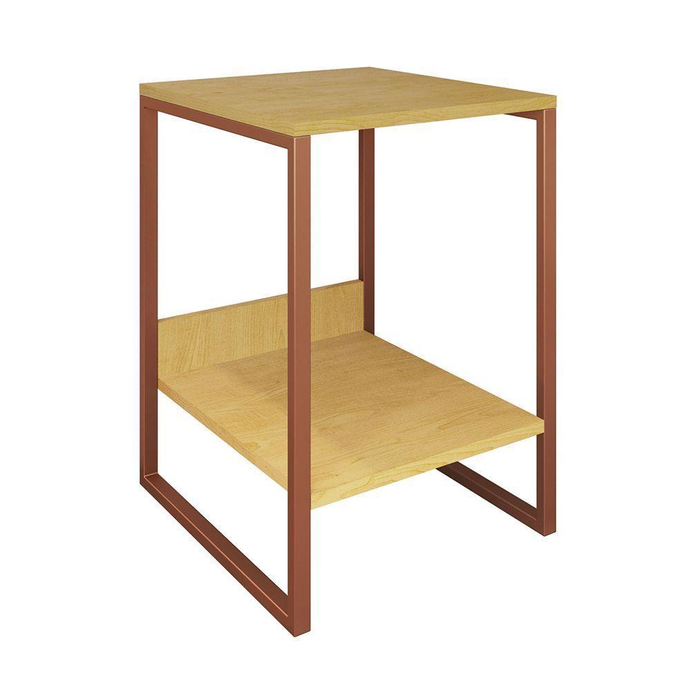 Mesa Cabeceira Lateral De Cama Industrial Canela Tókio Base Cobre - 3