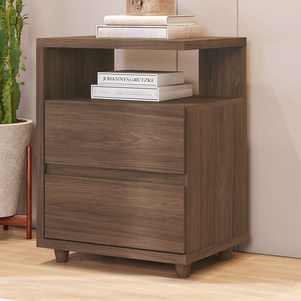 Mesa De Cabeceira 2 Gavetas Nora Casa 812 Castanho Hp - 1