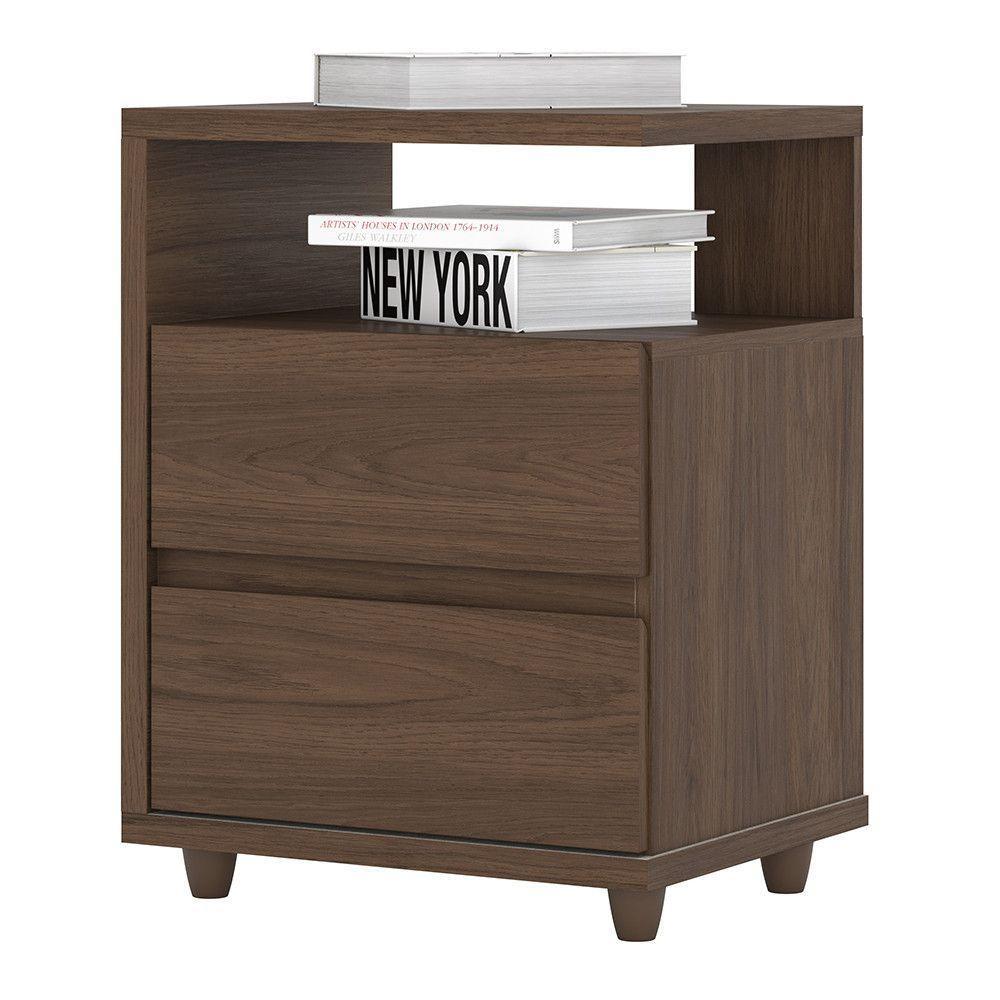 Mesa De Cabeceira 2 Gavetas Nora Casa 812 Castanho Hp - 2