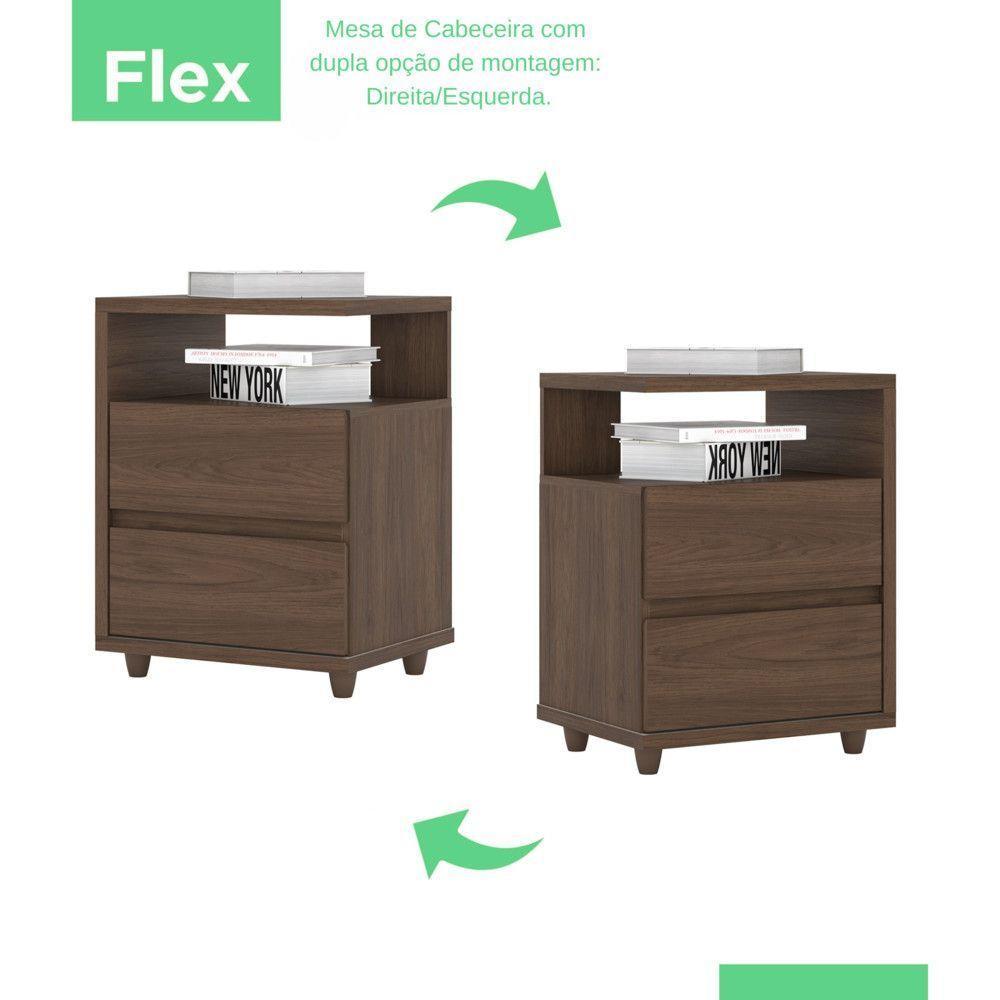 Mesa De Cabeceira 2 Gavetas Nora Casa 812 Castanho Hp - 4