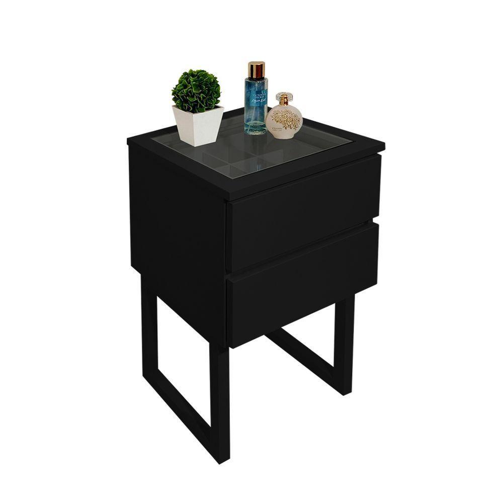 Mesa De Cabeceira Lateral De Apoio Penteadeira Preto Laca - 1