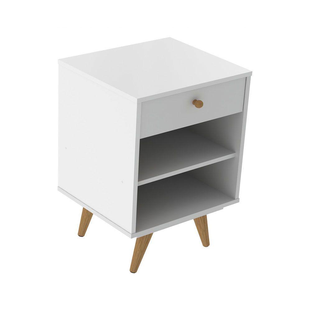 Mesa Cabeceira Retro Plus Branco Mdf/mdp 42cm Olivar - Cor: Branco - 5