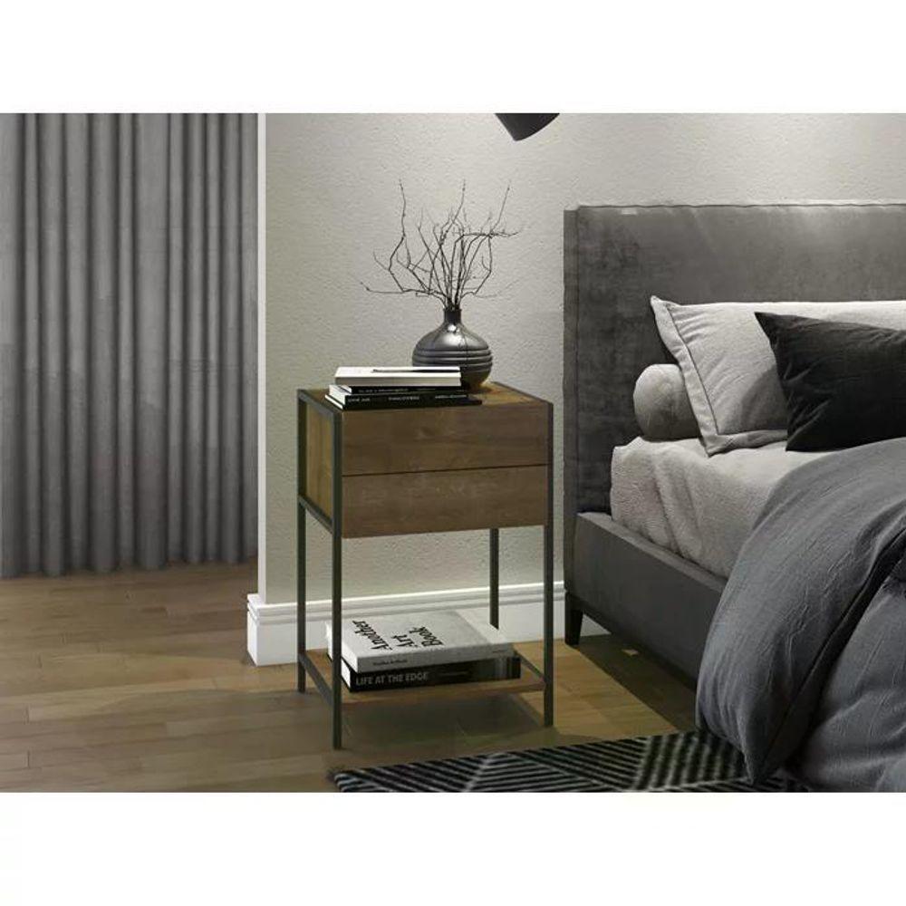 Mesa De Cabeceira 2 Gavetas Preto Fosco Artesano - 3