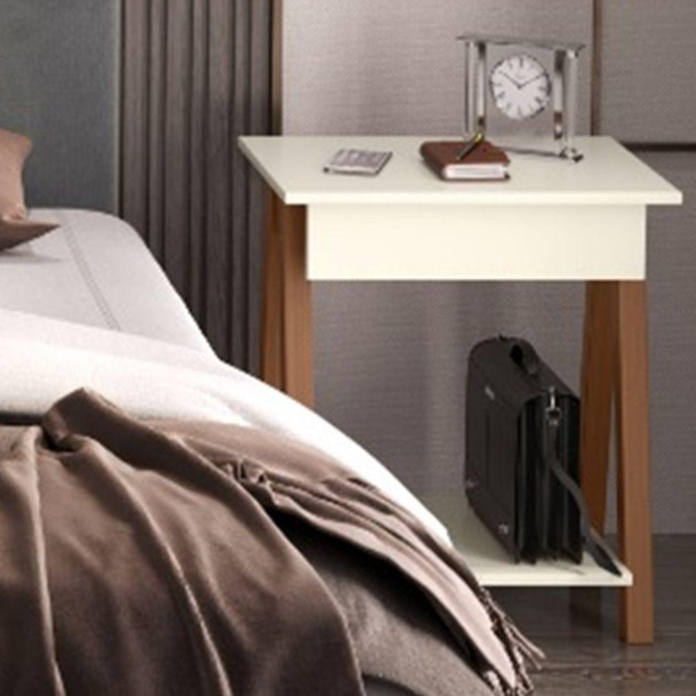 Mesa De Cabeceira Com 1 Gaveta Amadeirado Off White - 1