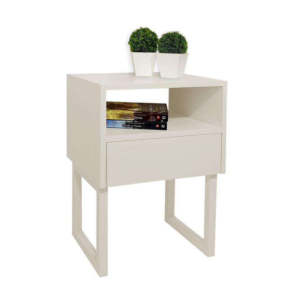Mesa De Cabeceira Lateral Nicho Com Gaveteiro Off White Laca - 1