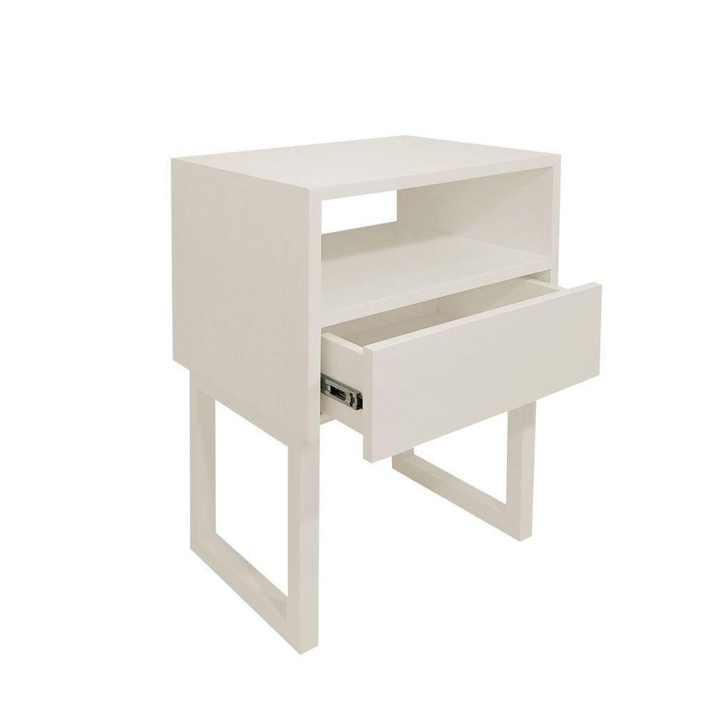 Mesa De Cabeceira Lateral Nicho Com Gaveteiro Off White Laca - 3