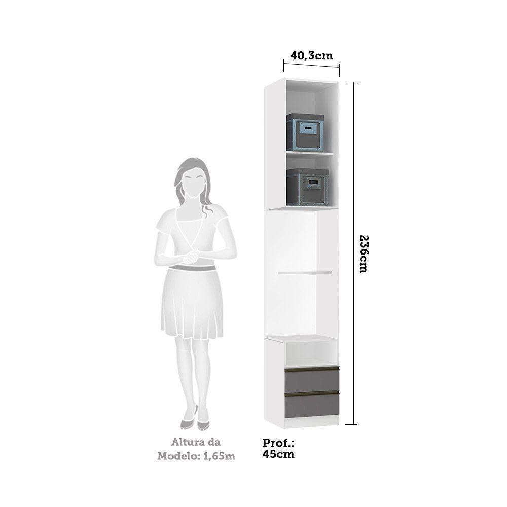 Mesa De Cabeceira Lado 1 Porta 2 Gavetas Branco C/Cinza - 4